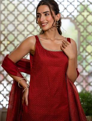 Women Ethnic Motifs Embroidered Regular Kurta with Trousers & With Dupatta 2