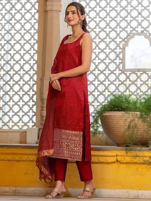 Women Ethnic Motifs Embroidered Regular Kurta with Trousers & With Dupatta 4