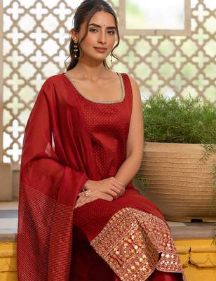 Women Ethnic Motifs Embroidered Regular Kurta with Trousers & With Dupatta 6