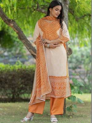 Women Bandhani Printed Regular Pure Cotton Kurta with Palazzos & With Dupatta 1