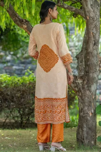 Women Bandhani Printed Regular Pure Cotton Kurta with Palazzos & With Dupatta