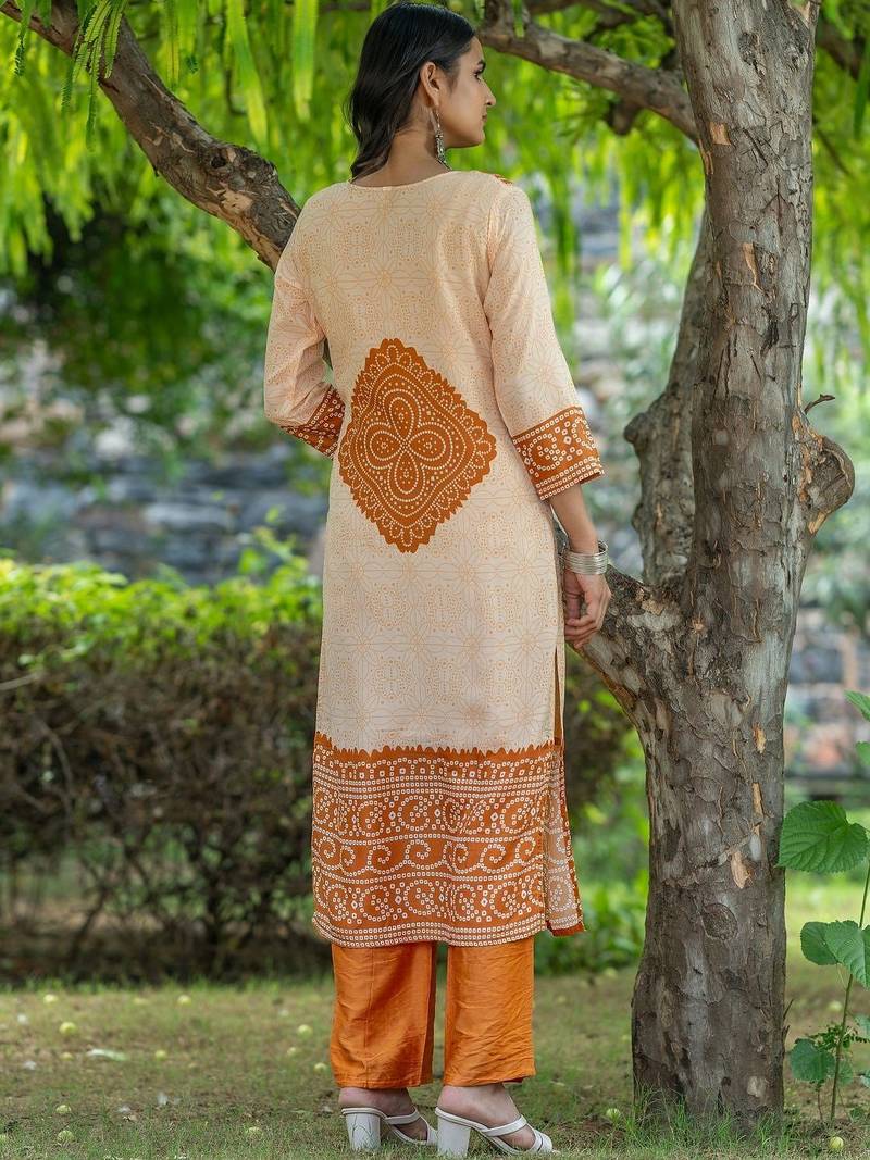 Women Bandhani Printed Regular Pure Cotton Kurta with Palazzos & With Dupatta