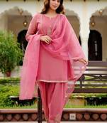 Women Ethnic Motifs Embroidered Regular Thread Work Pure Silk Kurta with Patiala & With Dupatta