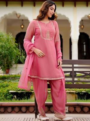 Women Ethnic Motifs Embroidered Regular Thread Work Pure Silk Kurta with Patiala & With Dupatta 6