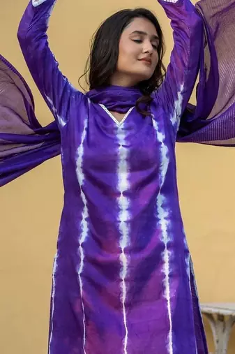 Women Dyed Regular Kurta with Trousers & With Dupatta
