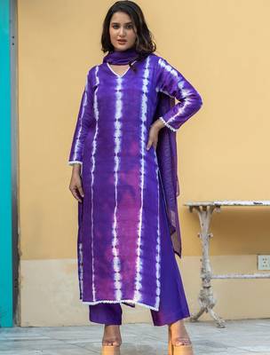 Women Dyed Regular Kurta with Trousers & With Dupatta 6