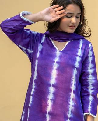 Women Dyed Regular Kurta with Trousers & With Dupatta 7