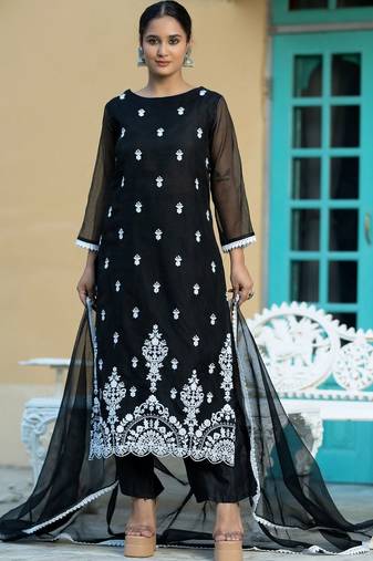 Women Ethnic Motifs Embroidered Regular Chikankari Kurta with Trousers & With Dupatta