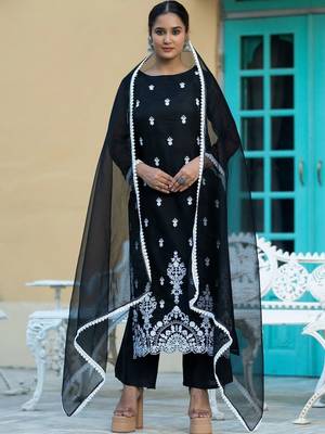 Women Ethnic Motifs Embroidered Regular Chikankari Kurta with Trousers & With Dupatta 5