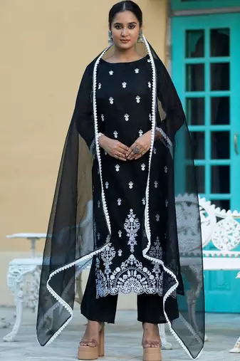 Women Ethnic Motifs Embroidered Regular Chikankari Kurta with Trousers & With Dupatta