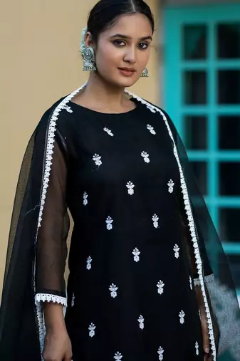 Women Ethnic Motifs Embroidered Regular Chikankari Kurta with Trousers & With Dupatta