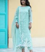 Women Ethnic Motifs Embroidered Regular Thread Work Kurta with Trousers & With Dupatta