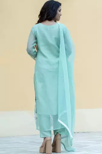 Women Ethnic Motifs Embroidered Regular Thread Work Kurta with Trousers & With Dupatta