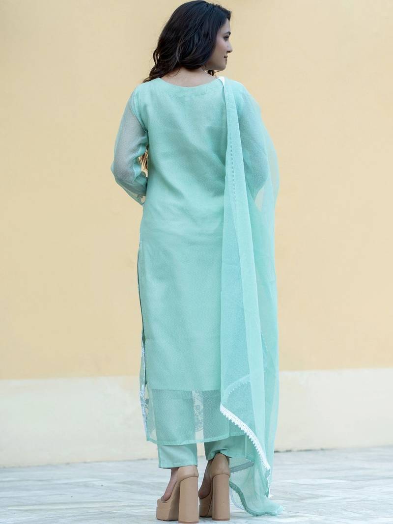 Women Ethnic Motifs Embroidered Regular Thread Work Kurta with Trousers & With Dupatta
