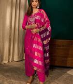 Women Ethnic Motifs Embroidered Regular Kurta with Patiala & With Dupatta