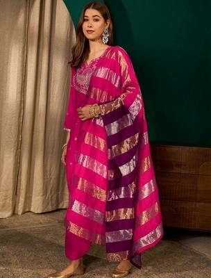 Women Ethnic Motifs Embroidered Regular Kurta with Patiala & With Dupatta 2