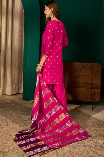 Women Ethnic Motifs Embroidered Regular Kurta with Patiala & With Dupatta