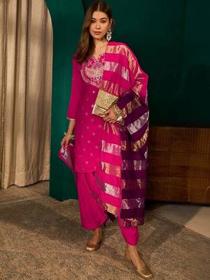 Women Ethnic Motifs Embroidered Regular Kurta with Patiala & With Dupatta 5