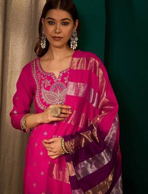 Women Ethnic Motifs Embroidered Regular Kurta with Patiala & With Dupatta 6