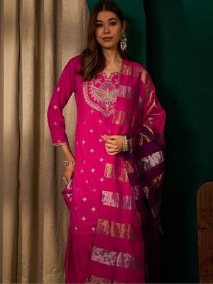 Women Ethnic Motifs Embroidered Regular Kurta with Patiala & With Dupatta 7