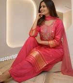 Women Ethnic Motifs Embroidered Regular Thread Work Kurta with Palazzos & With Dupatta