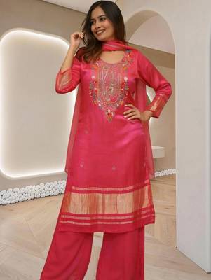 Women Ethnic Motifs Embroidered Regular Thread Work Kurta with Palazzos & With Dupatta 2