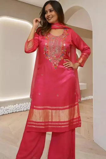 Women Ethnic Motifs Embroidered Regular Thread Work Kurta with Palazzos & With Dupatta