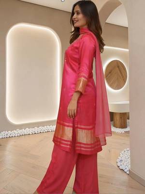 Women Ethnic Motifs Embroidered Regular Thread Work Kurta with Palazzos & With Dupatta 3