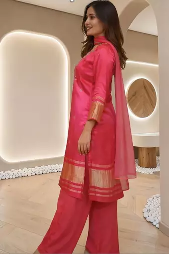 Women Ethnic Motifs Embroidered Regular Thread Work Kurta with Palazzos & With Dupatta