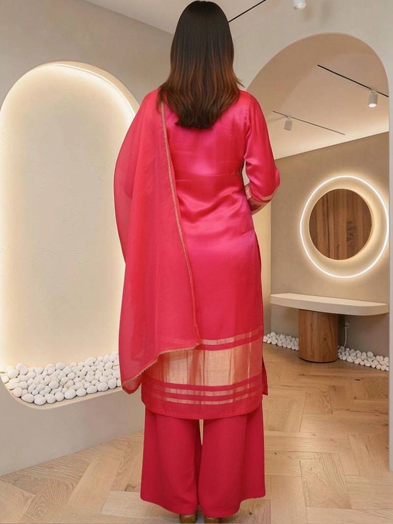 Women Ethnic Motifs Embroidered Regular Thread Work Kurta with Palazzos & With Dupatta