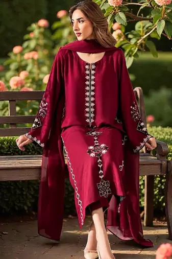 Women Ethnic Motifs Embroidered Regular Thread Work Chanderi Silk Kurta with Trousers & With Dupatta