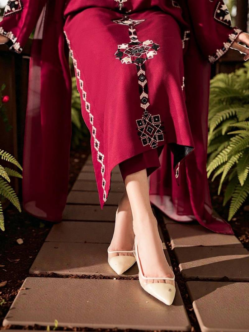Women Ethnic Motifs Embroidered Regular Thread Work Chanderi Silk Kurta with Trousers & With Dupatta
