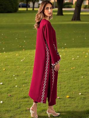 Women Ethnic Motifs Embroidered Regular Thread Work Chanderi Silk Kurta with Trousers & With Dupatta 6