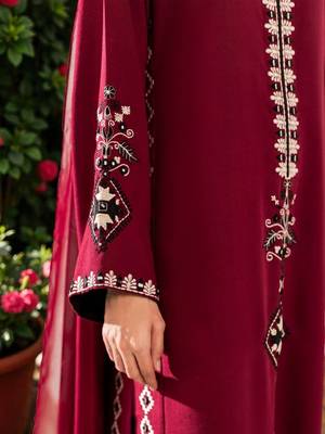 Women Ethnic Motifs Embroidered Regular Thread Work Chanderi Silk Kurta with Trousers & With Dupatta 7