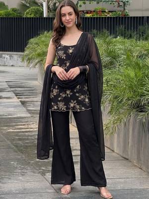 Women Ethnic Motifs Embroidered Regular Thread Work Kurta with Palazzos & With Dupatta 1