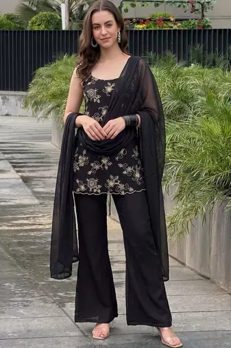 Women Ethnic Motifs Embroidered Regular Thread Work Kurta with Palazzos & With Dupatta