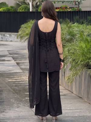 Women Ethnic Motifs Embroidered Regular Thread Work Kurta with Palazzos & With Dupatta 4