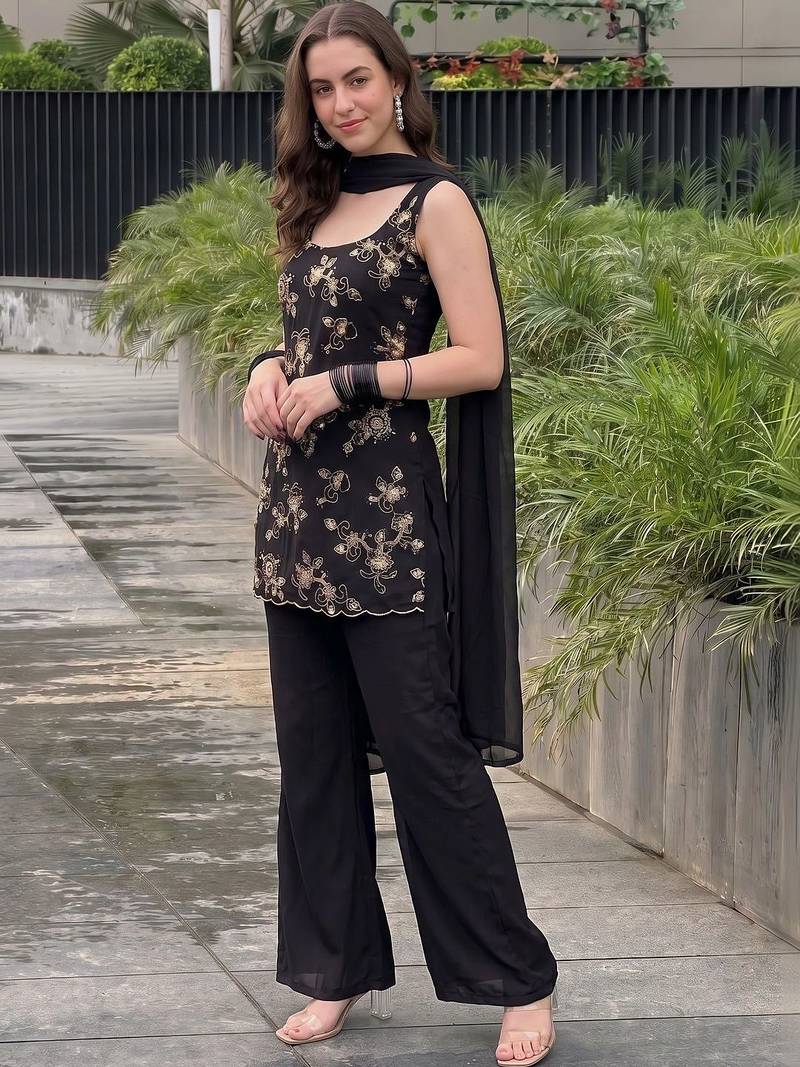 Women Ethnic Motifs Embroidered Regular Thread Work Kurta with Palazzos & With Dupatta