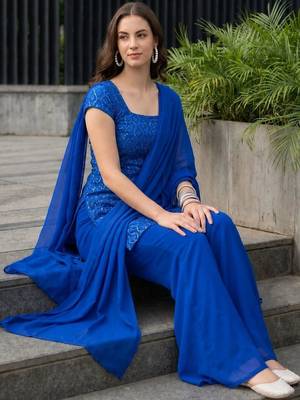 Women Ethnic Motifs Embroidered Regular Sequinned Kurta with Palazzos & With Dupatta 1