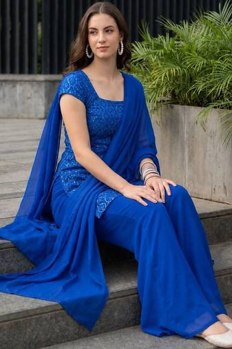 Women Ethnic Motifs Embroidered Regular Sequinned Kurta with Palazzos & With Dupatta