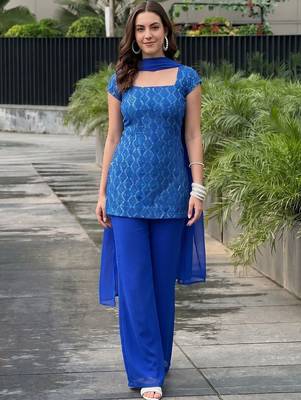 Women Ethnic Motifs Embroidered Regular Sequinned Kurta with Palazzos & With Dupatta 2