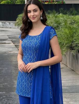 Women Ethnic Motifs Embroidered Regular Sequinned Kurta with Palazzos & With Dupatta 3