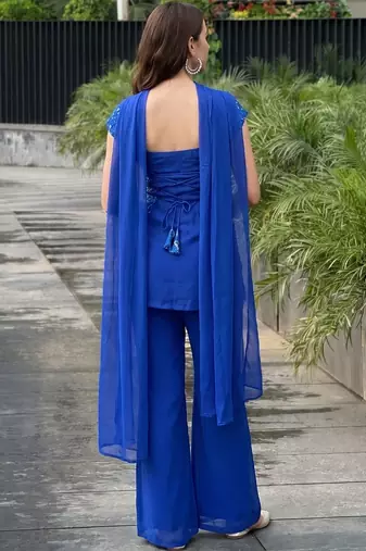 Women Ethnic Motifs Embroidered Regular Sequinned Kurta with Palazzos & With Dupatta