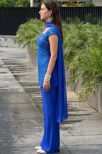 Women Ethnic Motifs Embroidered Regular Sequinned Kurta with Palazzos & With Dupatta