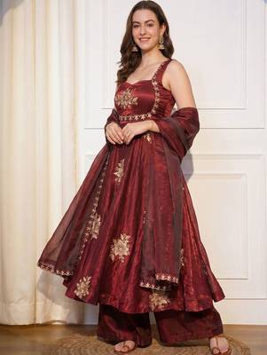Women Floral Embroidered Empire Thread Work Kurta with Palazzos & With Dupatta 3