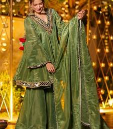 Women Tiered Mirror Work Kurta with Sharara & With Dupatta