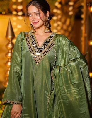 Women Tiered Mirror Work Kurta with Sharara & With Dupatta 2