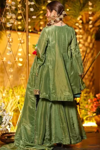 Women Tiered Mirror Work Kurta with Sharara & With Dupatta