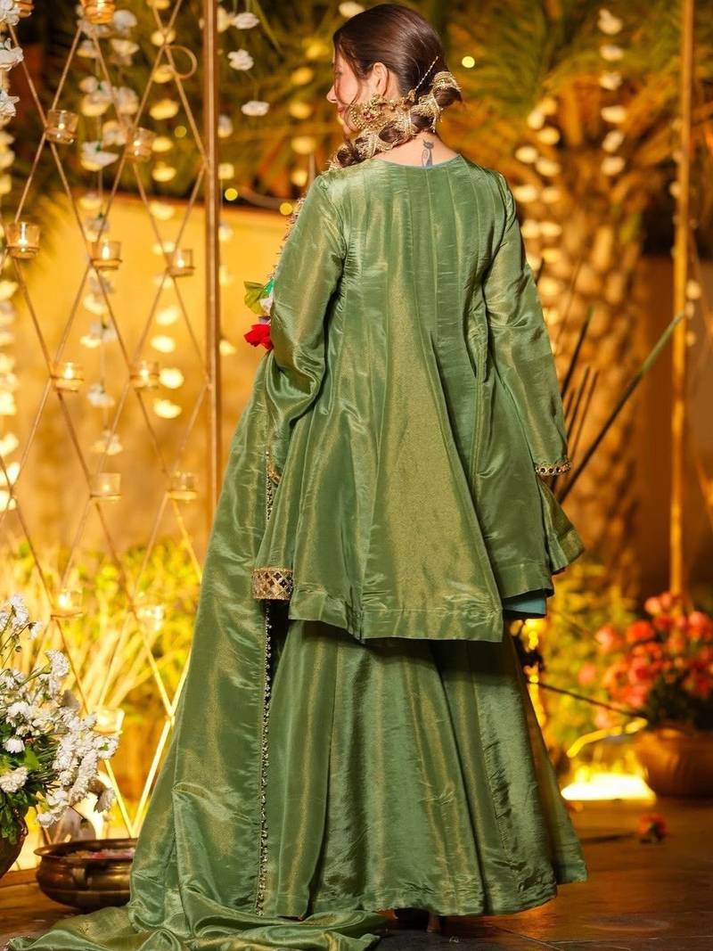 Women Tiered Mirror Work Kurta with Sharara & With Dupatta