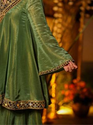 Women Tiered Mirror Work Kurta with Sharara & With Dupatta 5